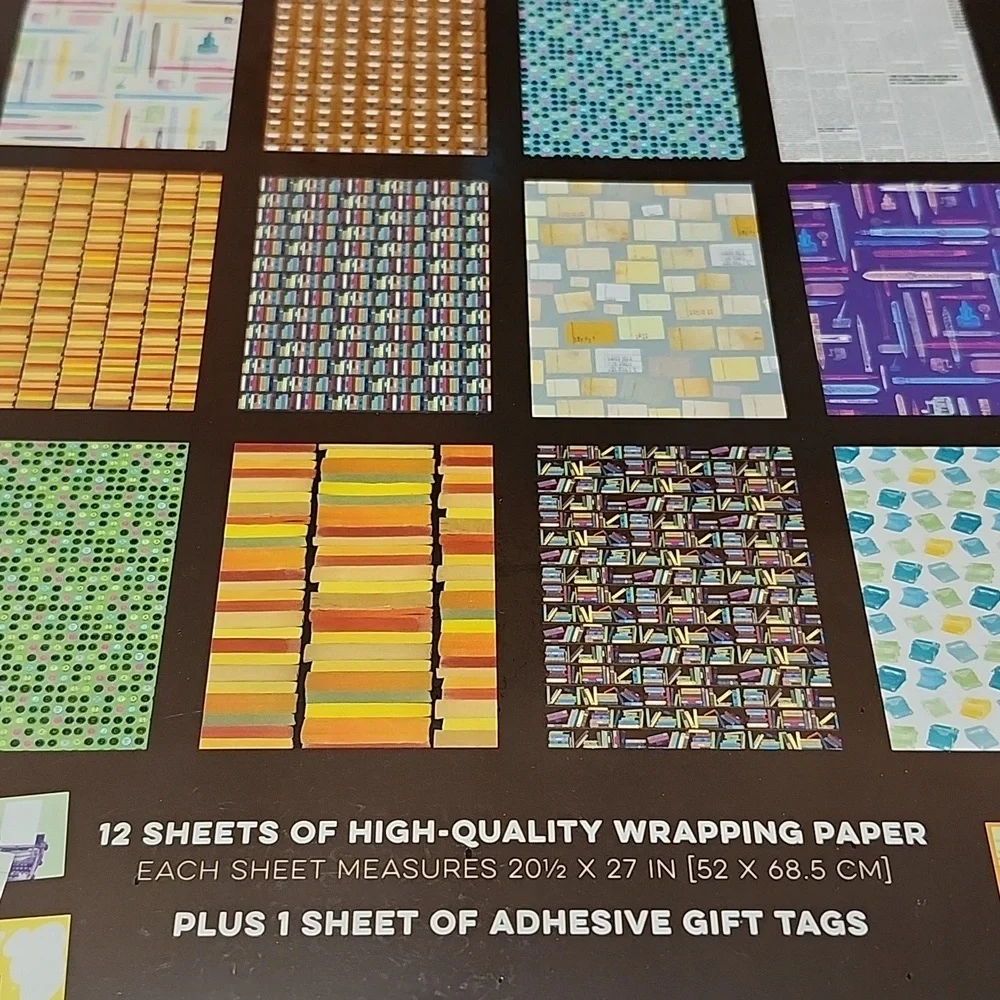 LITERARY LIFE WRAPPING PAPER BOOK-STYLE 12 DESIGNS + 24 GIFT TAGS 2015 NWT